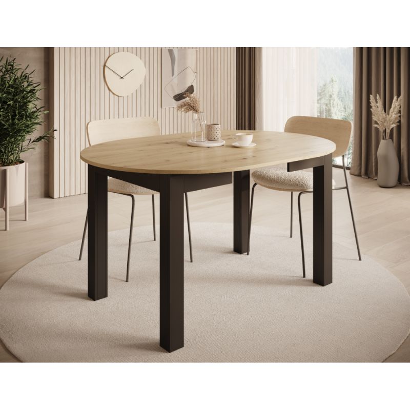 Jedálenský okrúhly rozkladací stôl, dub craft zlatý-čierna, 103-142