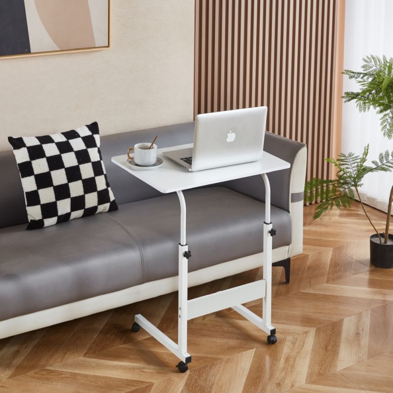 Nastaviteľný PC stôl s kolieskami, biely