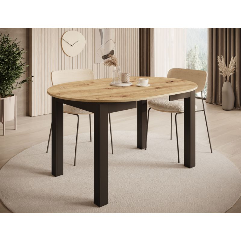 Jedálenský okrúhly rozkladací stôl, dub artisan-čierna, 103-142