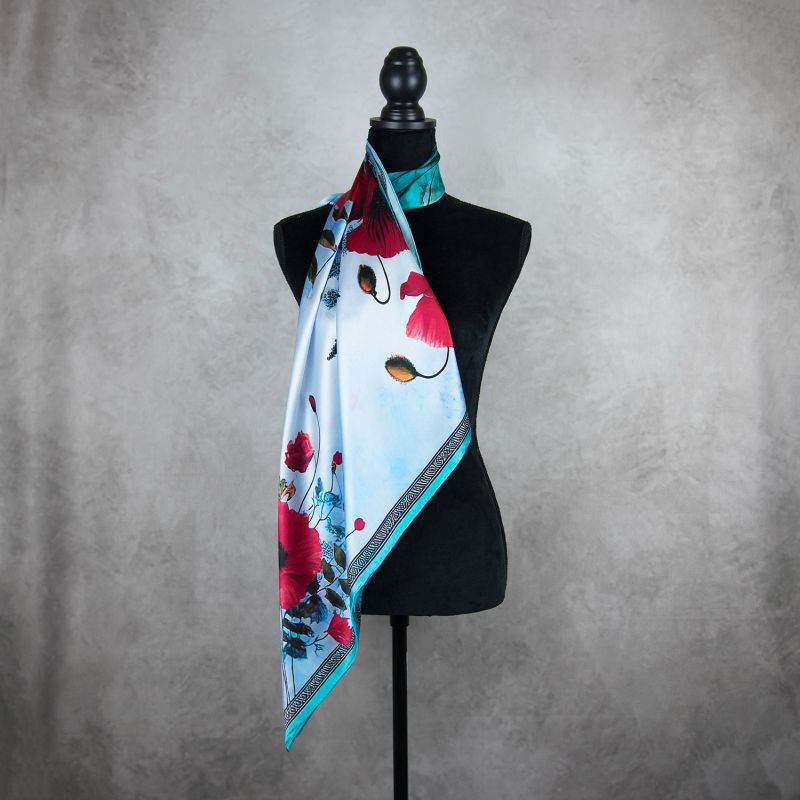 Módna hodvábna šatka MAK VLČÍ - MODRÝ, 90 x 90cm