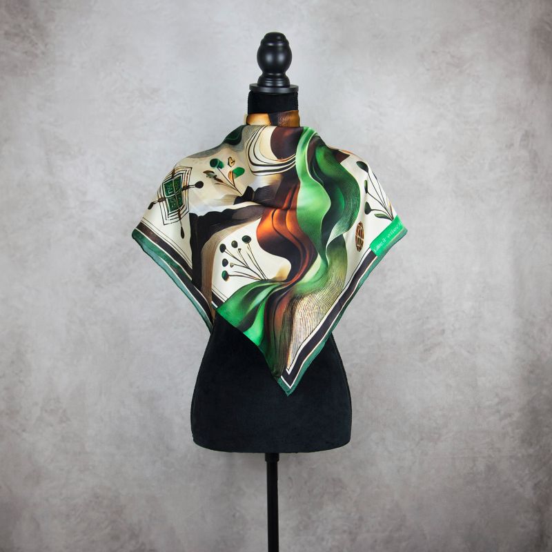 Módna hodvábna šatka KAMZÍK - ZELENÝ, 90 x 90cm