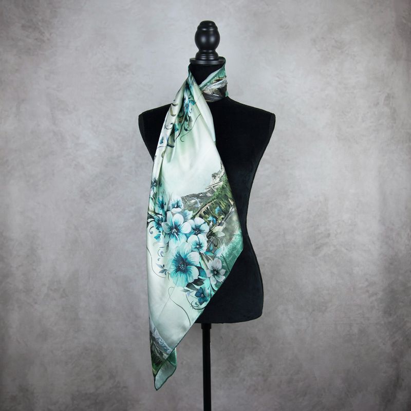 Módna hodvábna šatka VYSOKÉ TATRY - MÄTOVÉ, 90 x 90cm