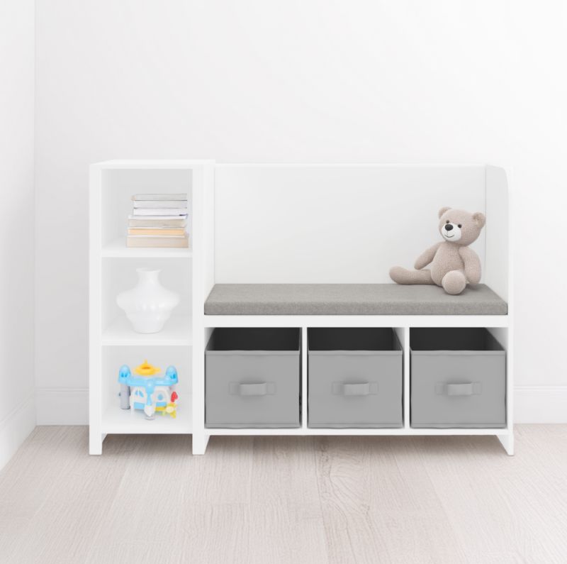 Regál s lavičkou, biela-sivá