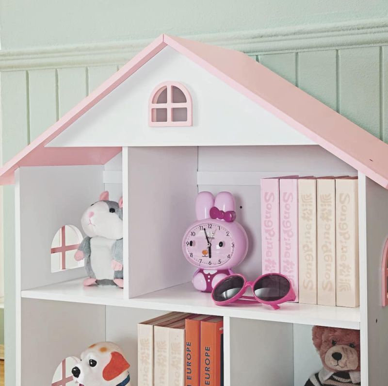 Detská knižnica v tvare domčeka, biela-ružová