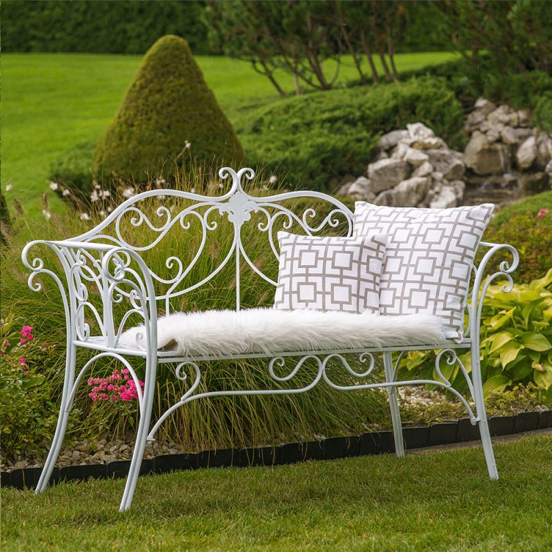 Záhradná kovová biela lavička