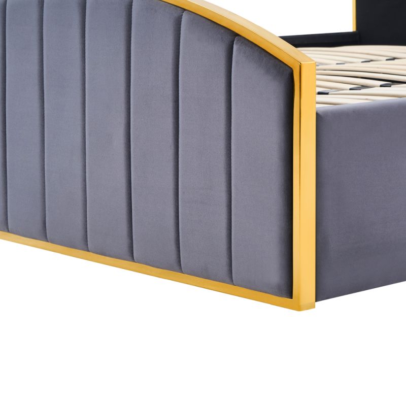 Posteľ s roštom, 160x200, tmavosivá Velvet látka-gold chróm zlatá