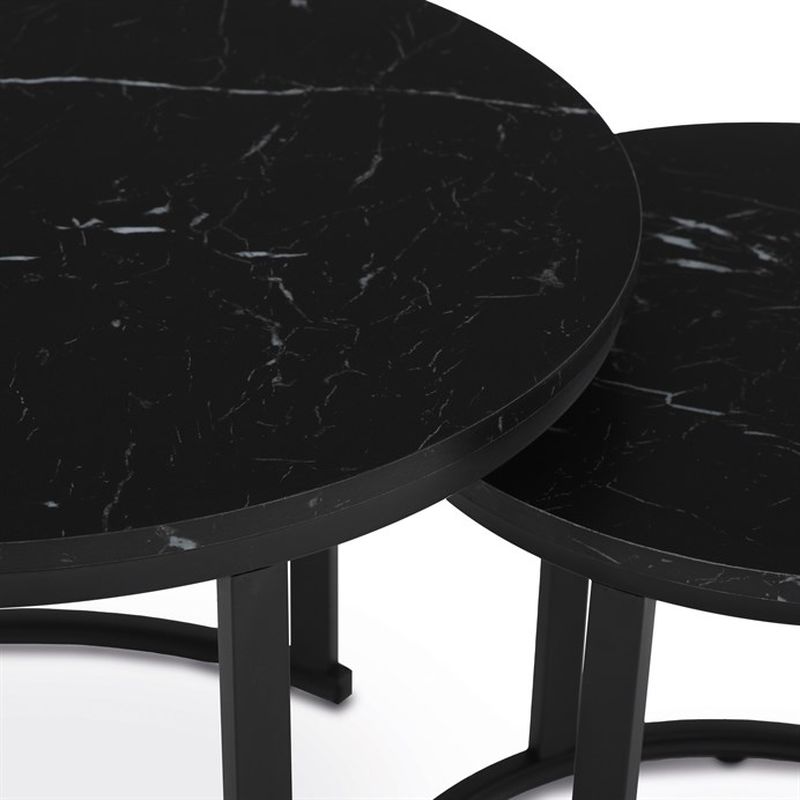 Stôl konferenčný okrúhly, set 2 ks, MDF doska, dekor čierny mramor