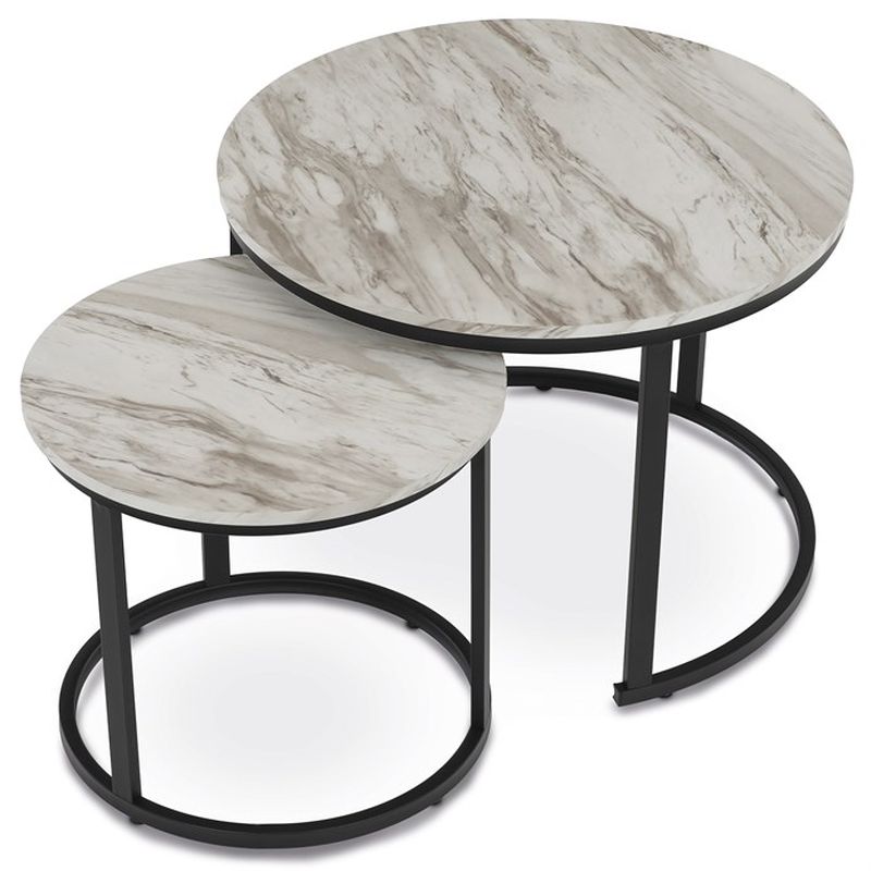 Stôl konferenčný okrúhly, set 2 ks, MDF doska, dekor biely mramor