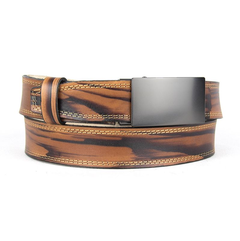 Limitovaný ručne maľovaný kožený opasok s brzdovou prackou, 126 cm, typ07