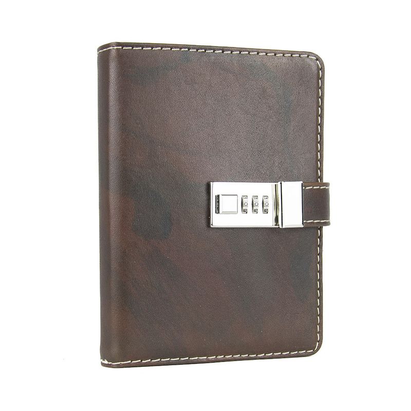 Kožený zápisník MIDDLE so zámkom, tmavo hnedý, ručne tieňovaný