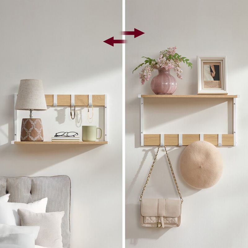 Set nástenných poličiek DUB-BIELA s kovovými háčikmi