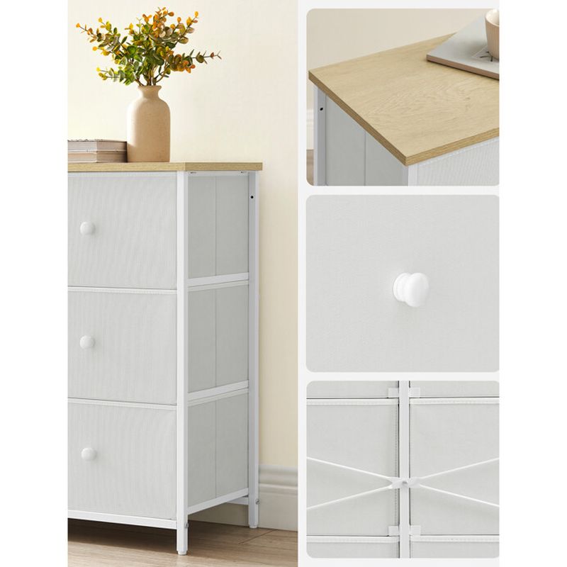 Komoda so 6 látkovými zásuvkami, biela-buk