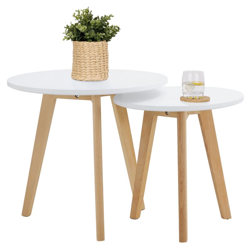 Sada dvoch okrúhlych konferenčných stolíkov, biela-buk