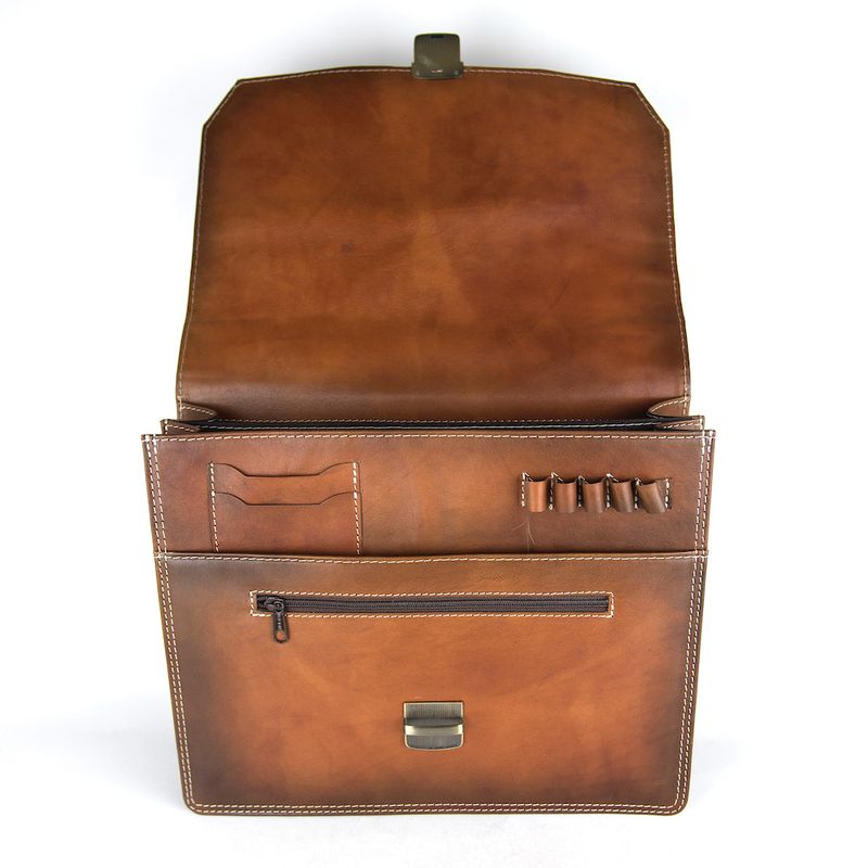 Luxusná kožená aktovka z pravej kože ručne tamponovaná v Cigaro farbe