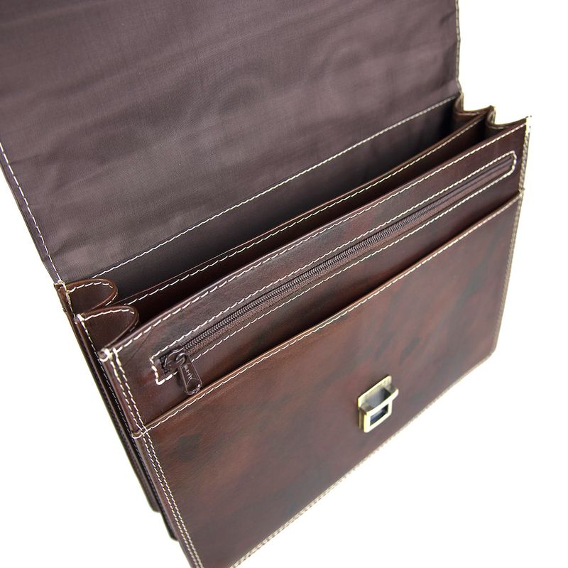 Luxusná elegantná kožená aktovka z pravej kože, ručne tamponovaná, tmavo hnedá farba 8170