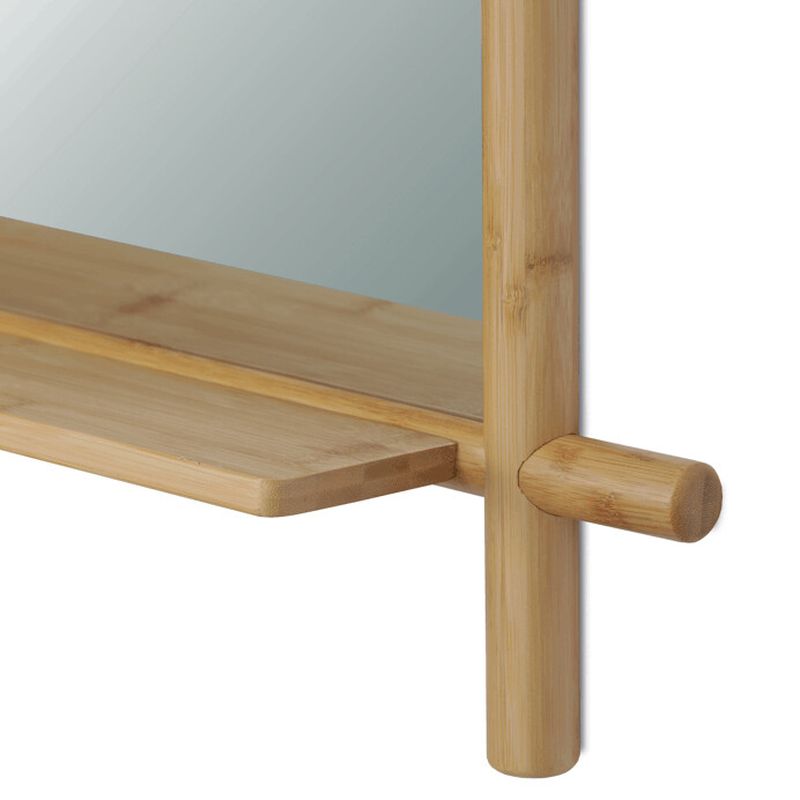 Nástenné bambusové zrkadlo s policou 55x74 cm, prírodné