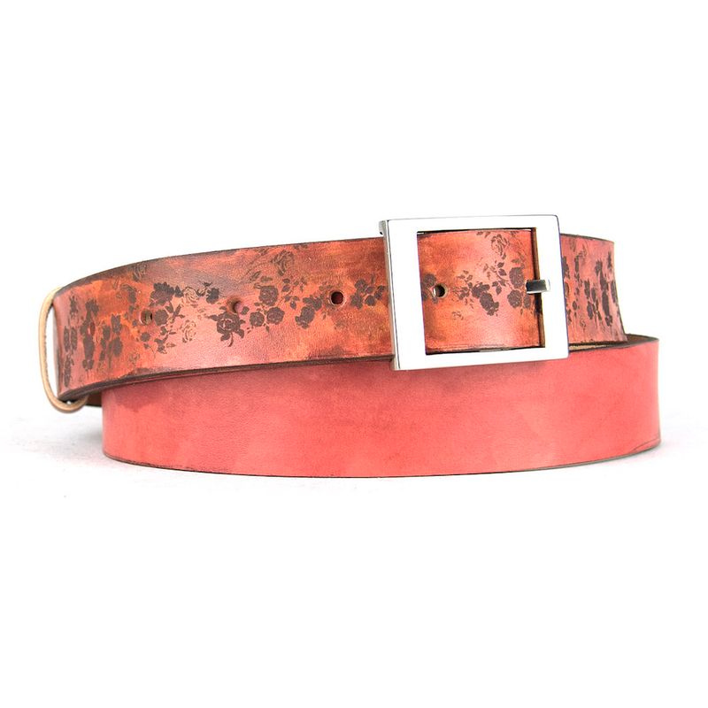 Maľovaný a gravírovaný kožený opasok – Kvety, 137 cm, Limitovaná edícia 10