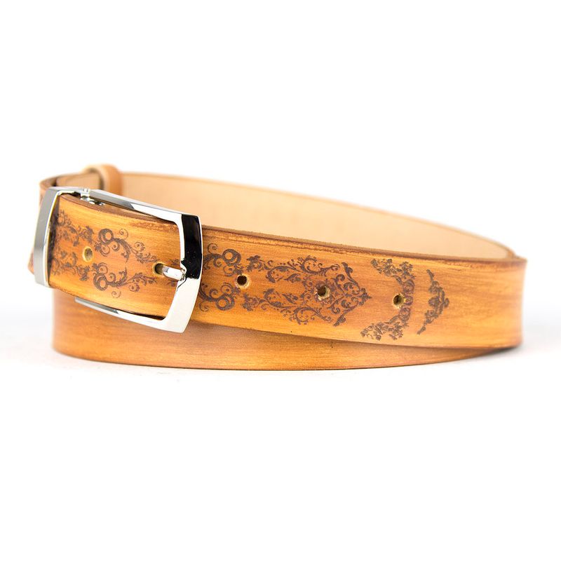 Maľovaný a gravírovaný kožený opasok – Ornament, 138 cm, Limitovaná edícia 04