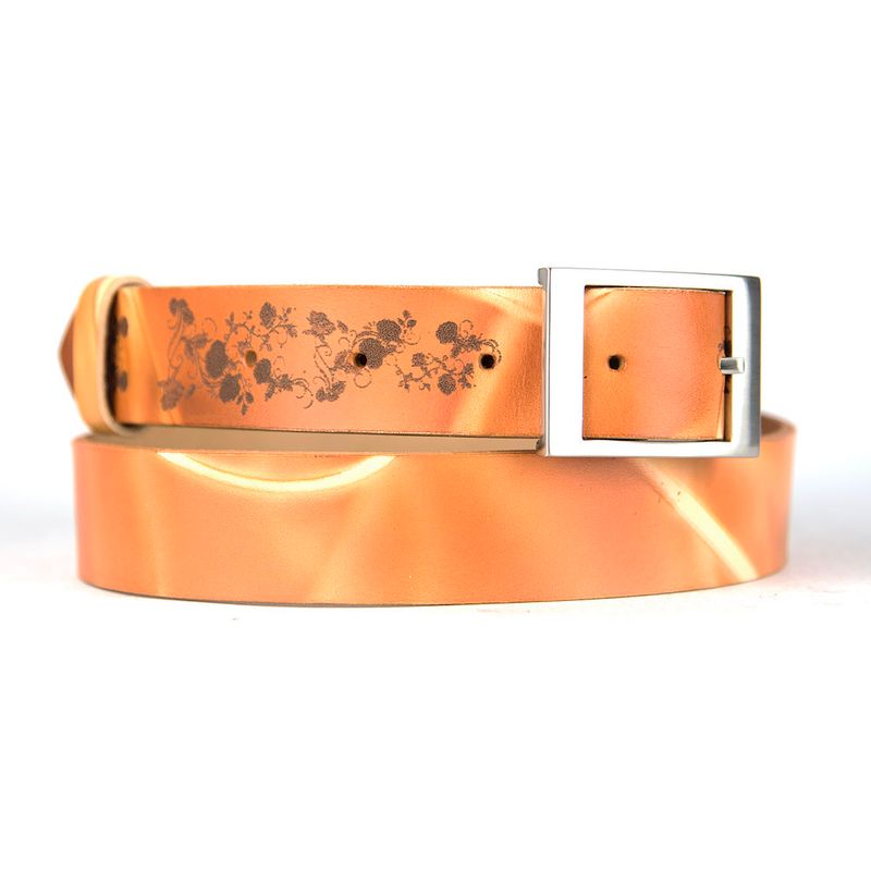 Maľovaný a gravírovaný kožený opasok – Kvety, 137 cm, Limitovaná edícia 02
