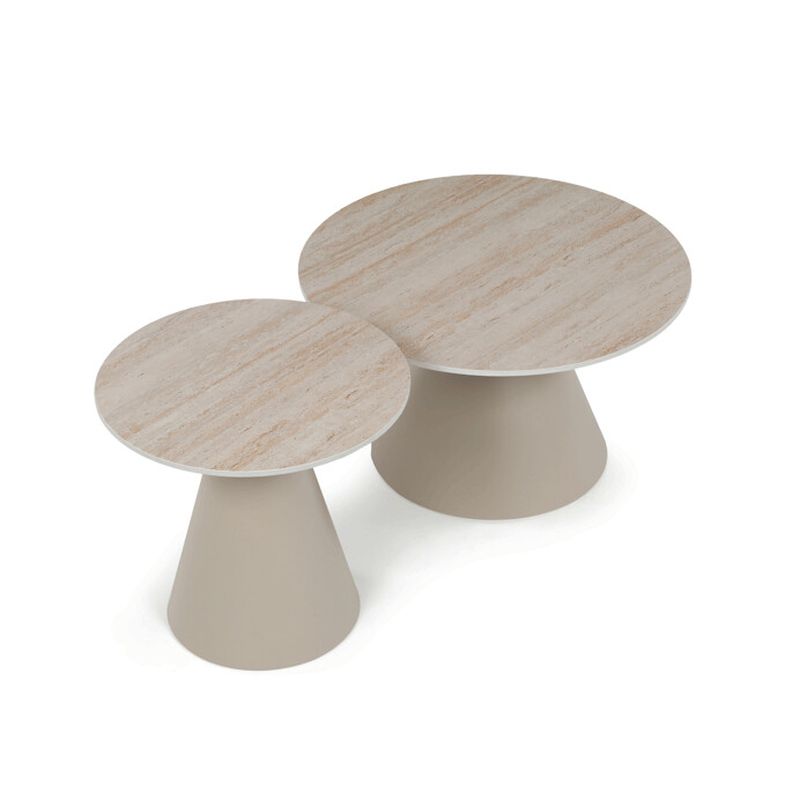 Sada dvoch konferenčných stolov keramická doska, kovová podnož – béžová matná