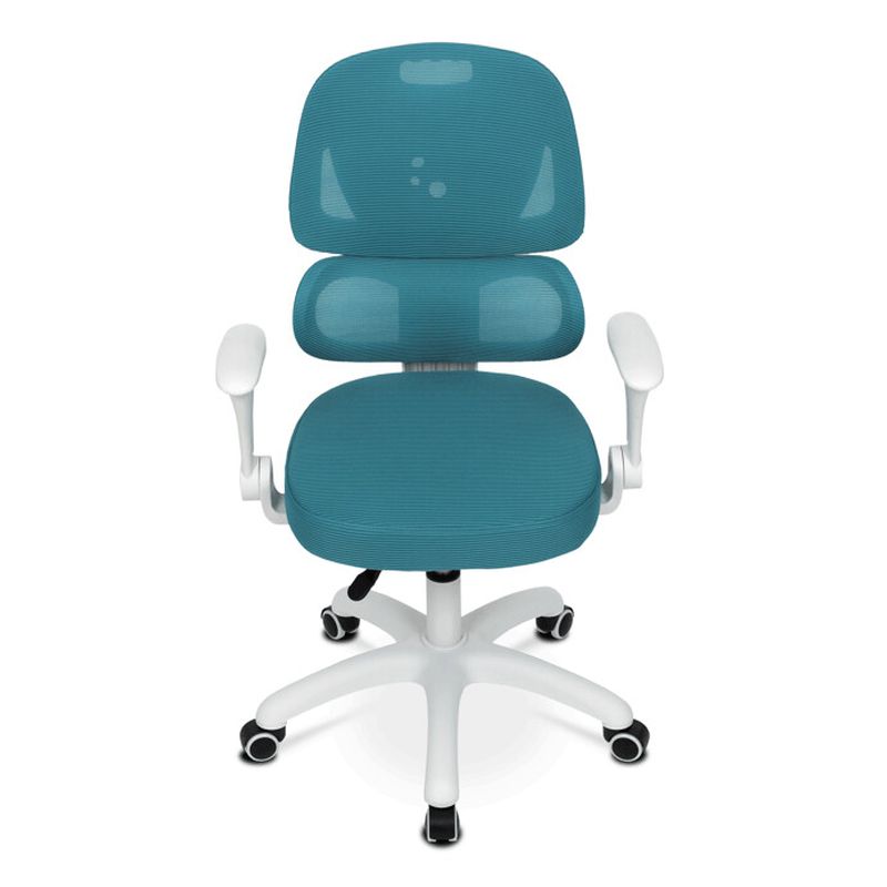 Detská stolička, výškovo nastaviteľná, modrá sieťovina, biely plast