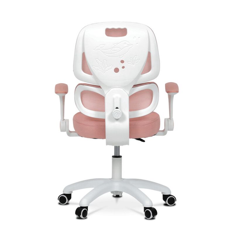 Detská stolička, výškovo nastaviteľná, ružová sieťovina, biely plast