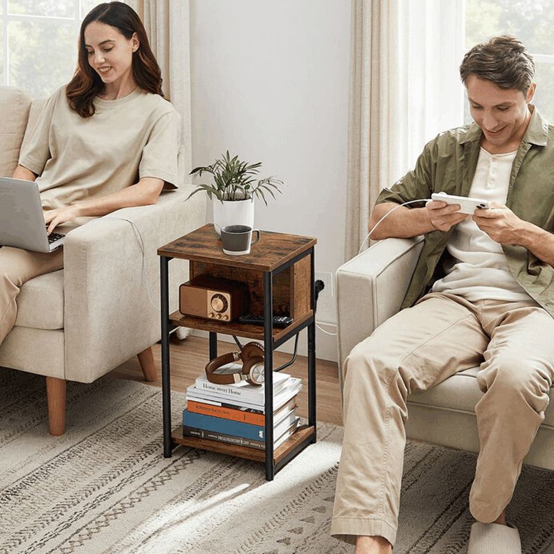 Odkladací stolík 30x34x58 cm, MDF old wood s USB a zásuvkou