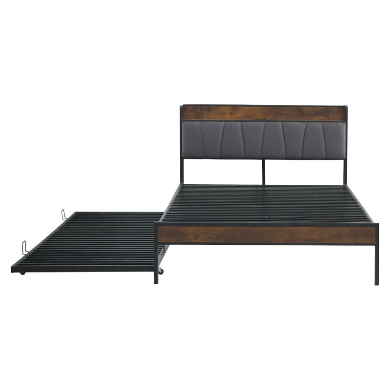 Posteľ s roštom a výsuvnou prístelkou, 140×200, čierna-sivá