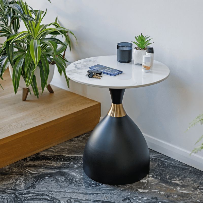 Dizajnový konferenčný stolík biely mramor-čierna-zlatý detail