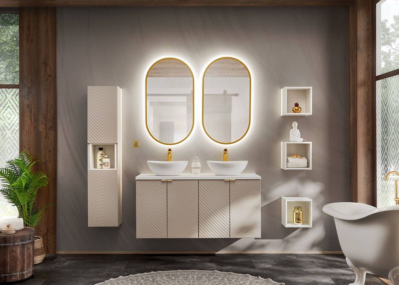 Vysoká kúpeľňová skrinka 80-03-2D, kašmír mat, 2x dvierka