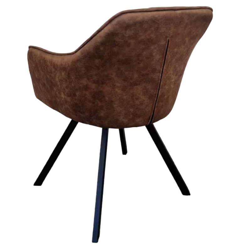 Pohodlné otočné prešívané jedálenské kreslo, tmavohnedá látka, kov čierny