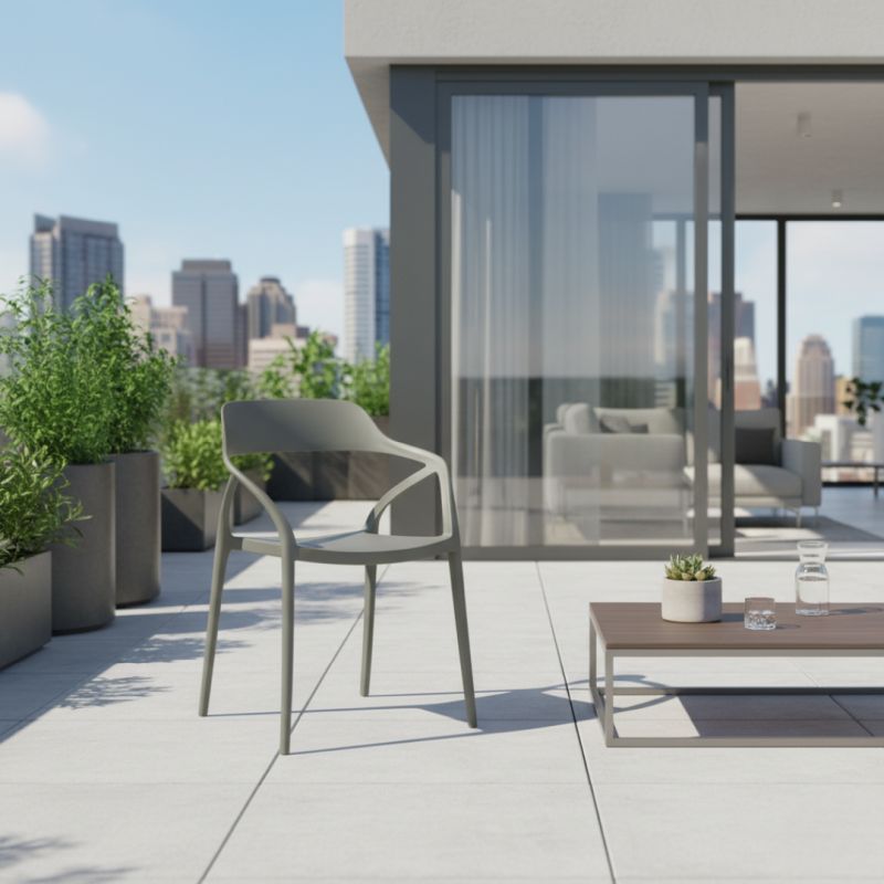 Elegantná stohovateľná, stolička sivý plast