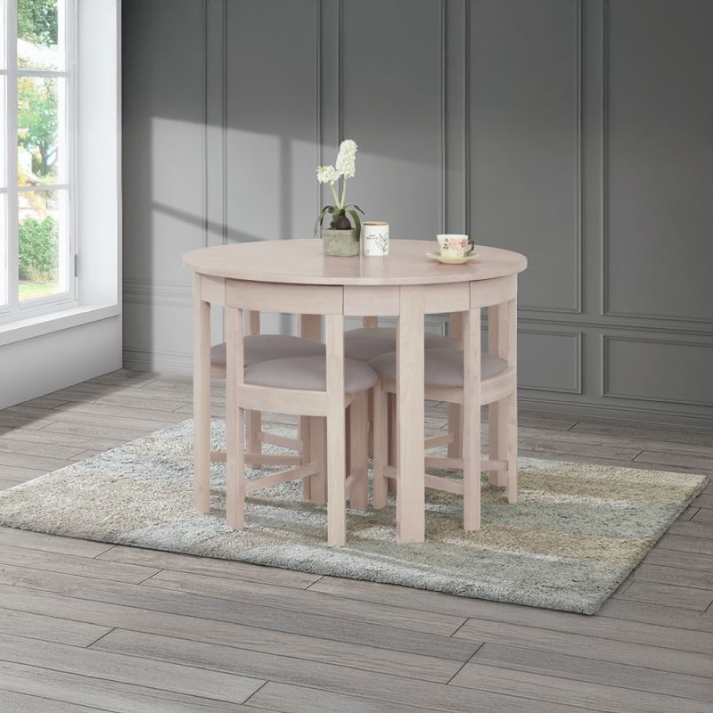 Jedálenský set okrúhly 1+4, 103cm, biely, sivobéžová látka