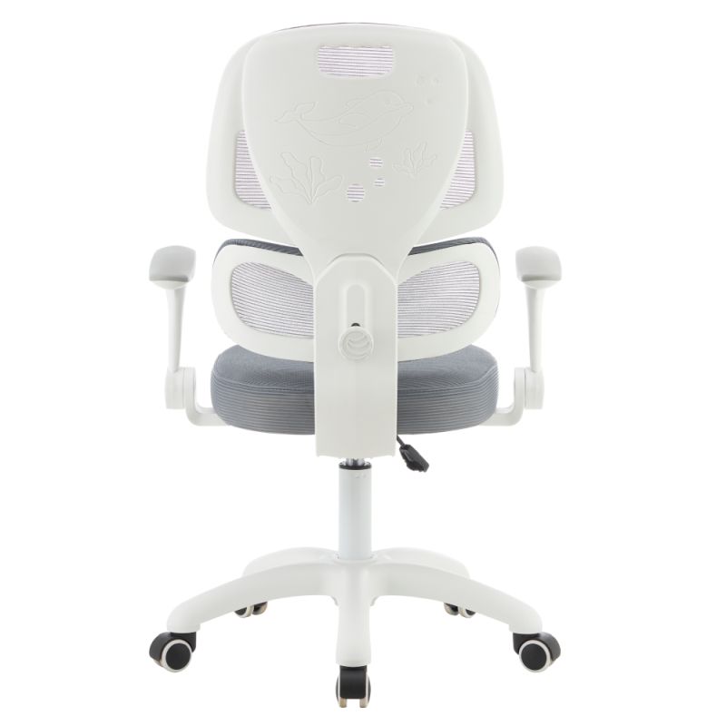 Otočná študentská stolička, sivá sieťovina, biely plast