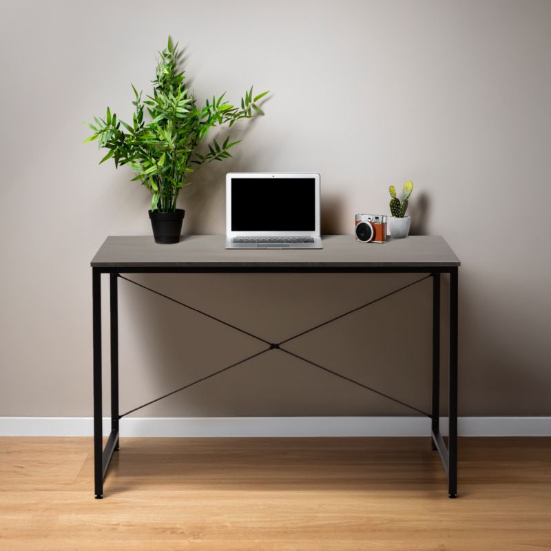 Písací stôl s kovovou konštrukciou, betón, čierny, 120x60 cm