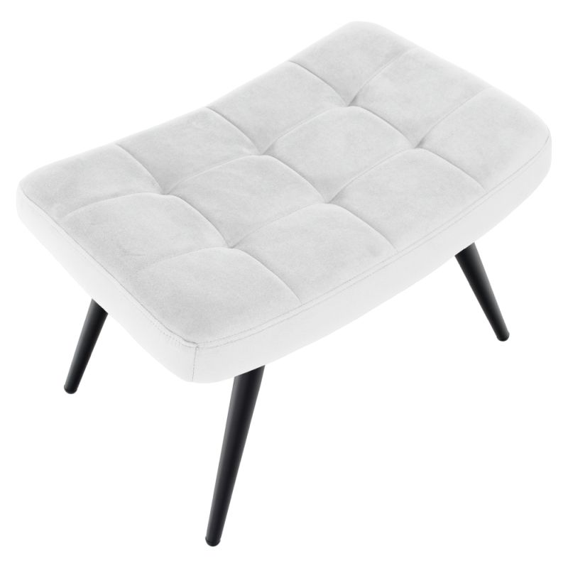 Kreslo s podnožou, svetlosivá látka, čierne kovové nohy