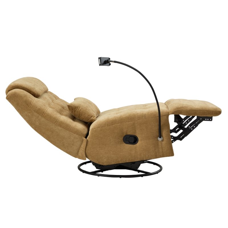 Luxusné otočné relaxačné kreslo, horčicová látka, hojdacia funkcia