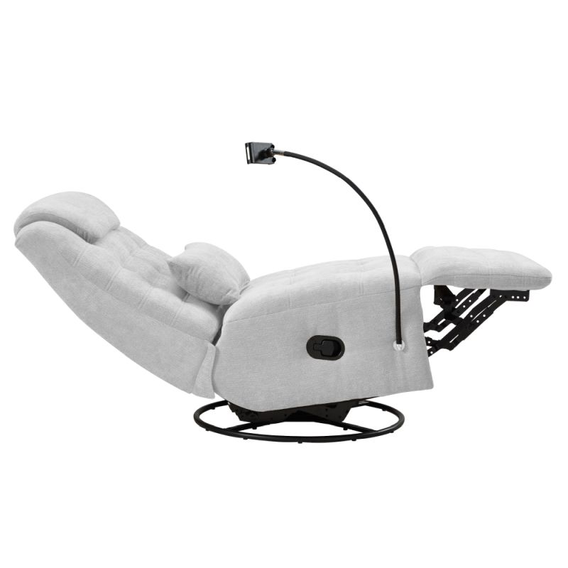 Luxusné otočné relaxačné kreslo, svetlosivá látka, hojdacia funkcia