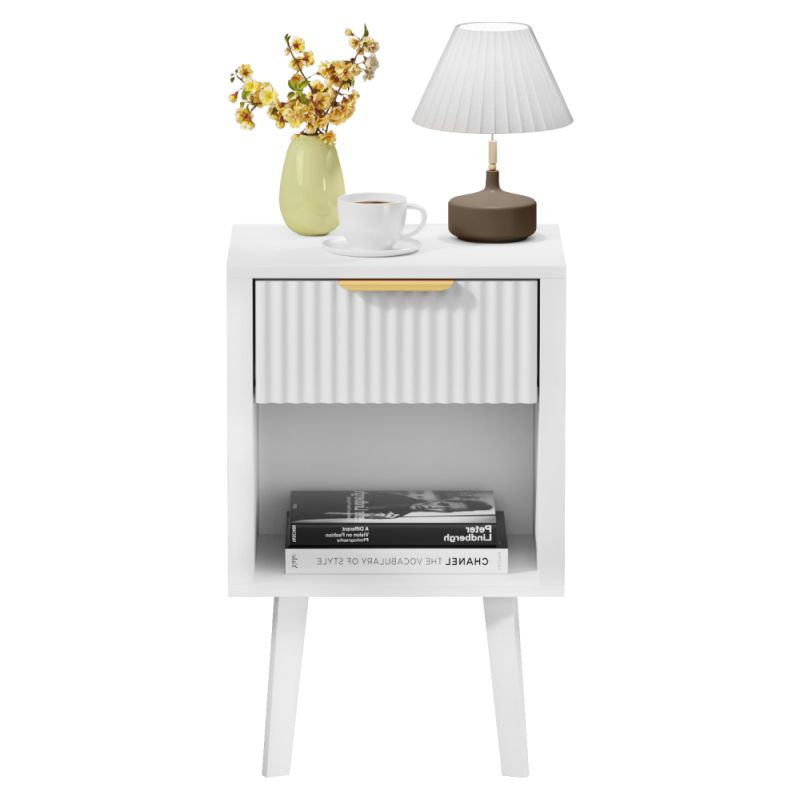 Moderný nočný stolík biely, so zásuvkou a poličkou