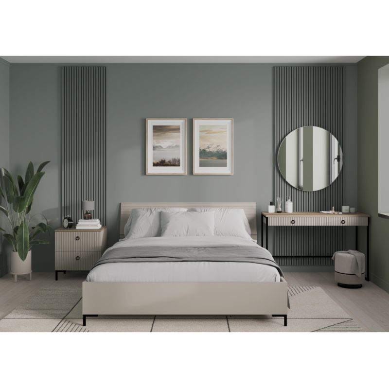 Dizajnový nočný stolík 2S, sivohnedá Taupe, dub silverjack, 2 zásuvky