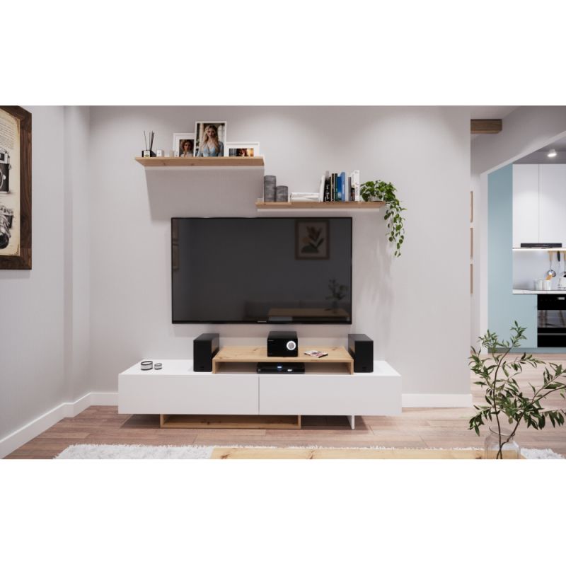 Moderná obývacia stena, biela, dub artisan