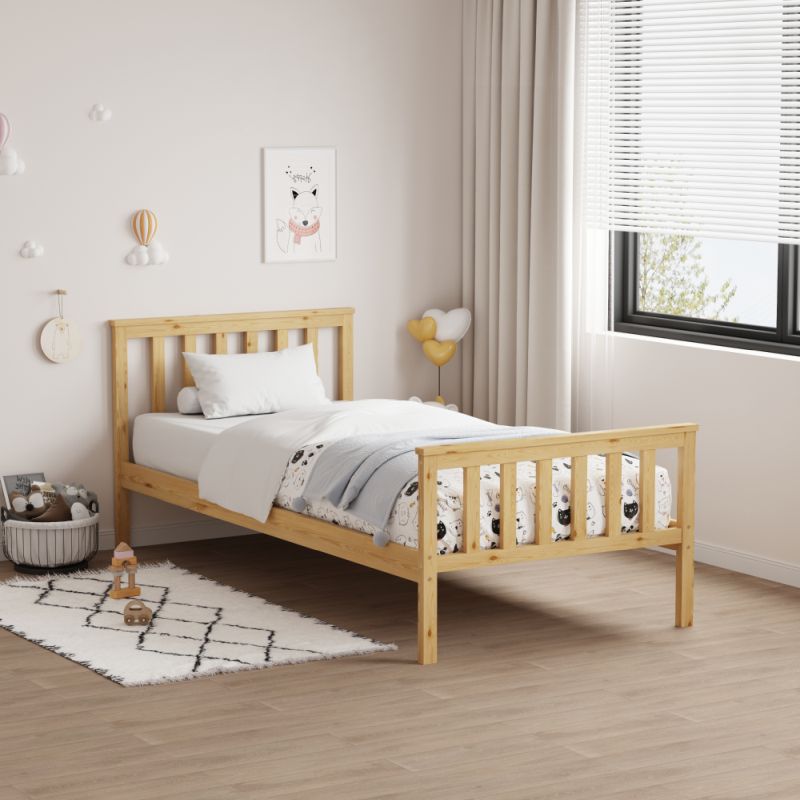 Praktická posteľ 90x200 s roštom, prírodná, borovicové drevo