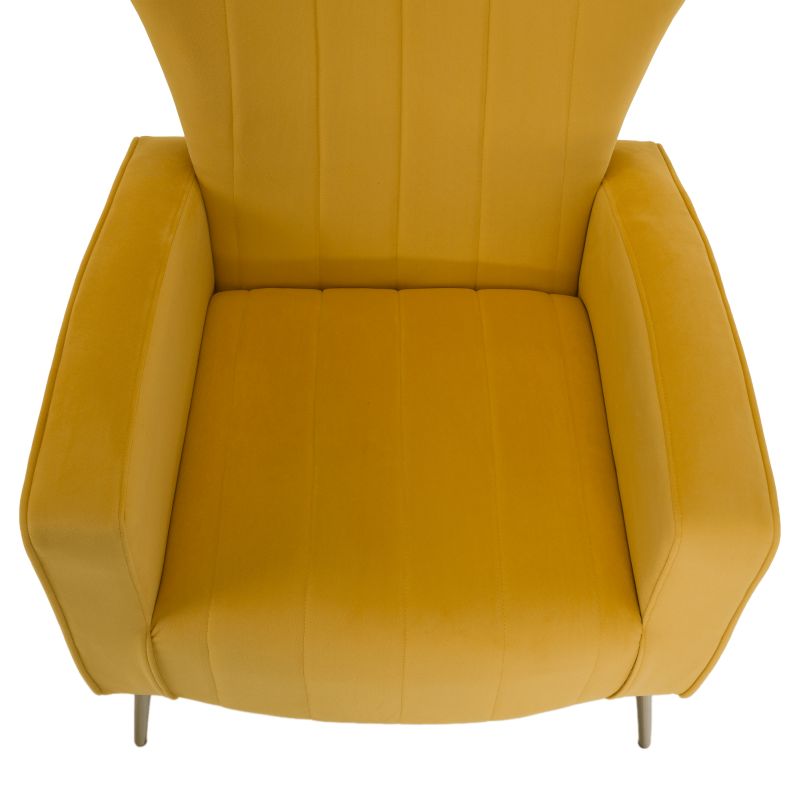 Nadčasové relaxačné kreslo, žltá Velvet látka, zlaté nohy