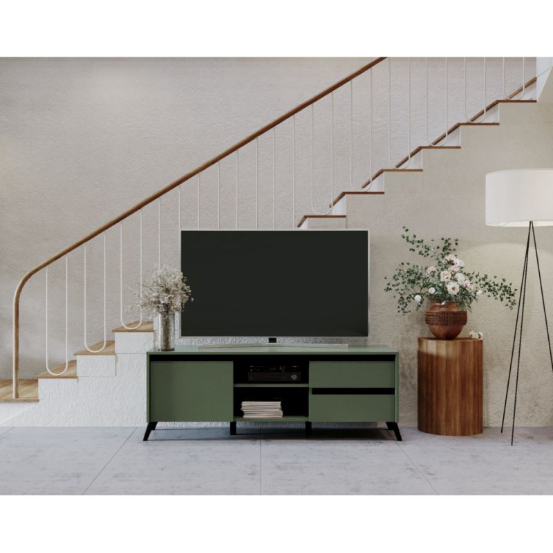 Štýlový TV stolík RTV1K2So, smoke zelený, čierny