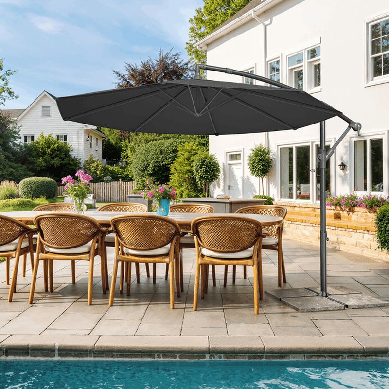 Záhradný slnečník, sivý, závesný, s kovovou konštrukciou