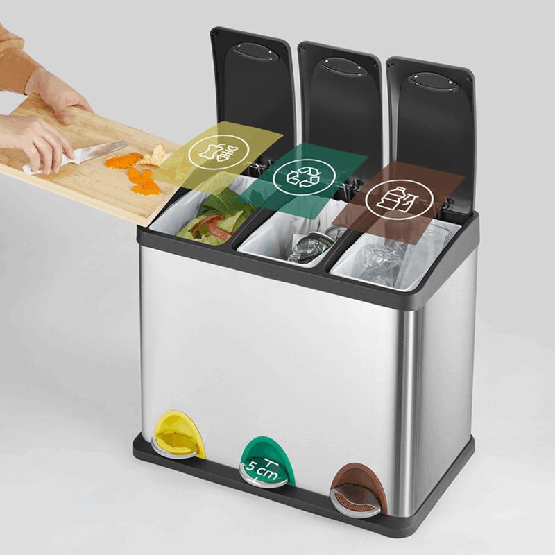 Odpadkový kôš, strieborný, s pedálmi, 3×8 l