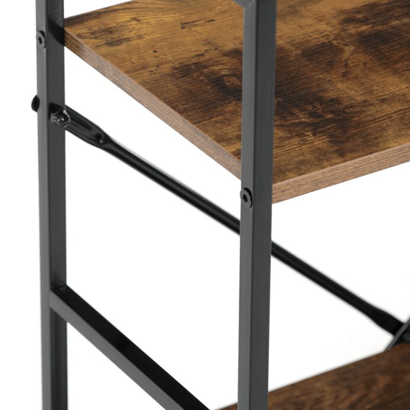 Regál, 3 police, dekor hnedý, čierny lak s výstuhou v tvare X