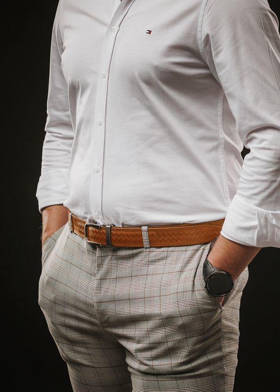 Kožený opasok NICKEL GAP koňakový, automatická pracka, limitovaná edícia