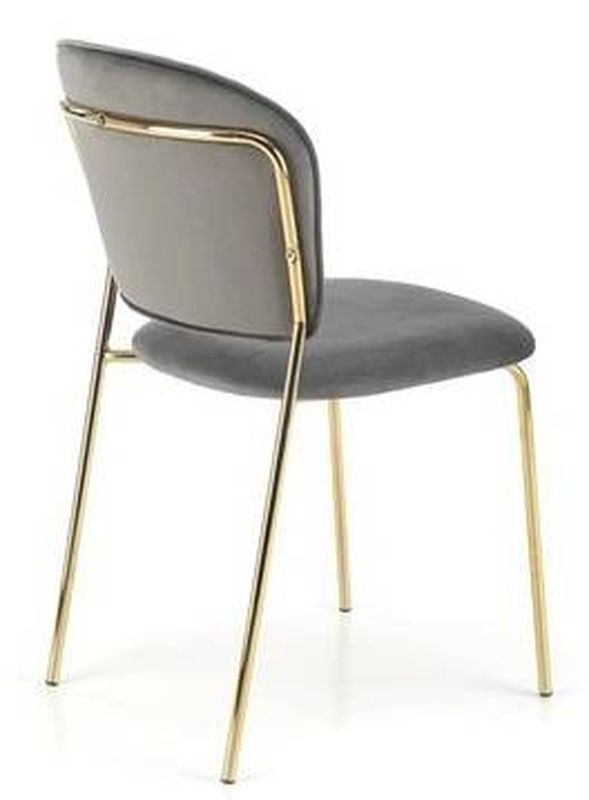Elegantná jedálenská stolička, zlatá, sivá zamatová látka