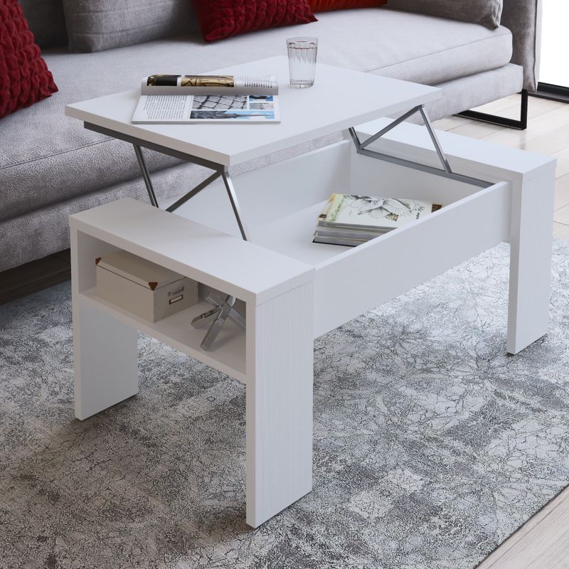 Konferenčný stolík s odkladacím  priestorom, biely